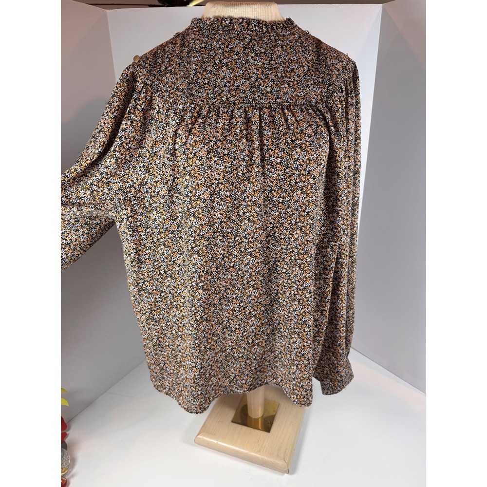 LOFT Womens XXL Ditsy Floral Blouse Ruffle Mock Neck Gold Button Shoulder Top - Picture 8 of 9